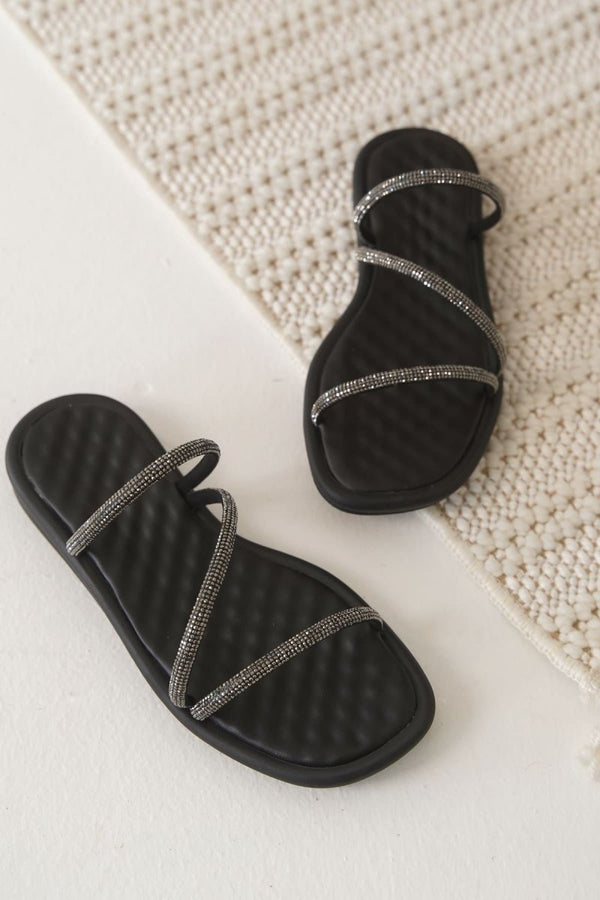 Scarpax Alba Siyah Kadın Taşlı Terlik