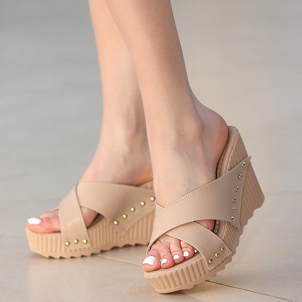 Scarpax Aless Nude Cilt Dolgu Topuk Terlik - SCARPAX