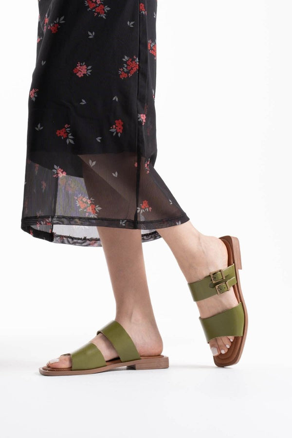 Scarpax Alessi Haki Yeşili Hakiki Deri Terlik