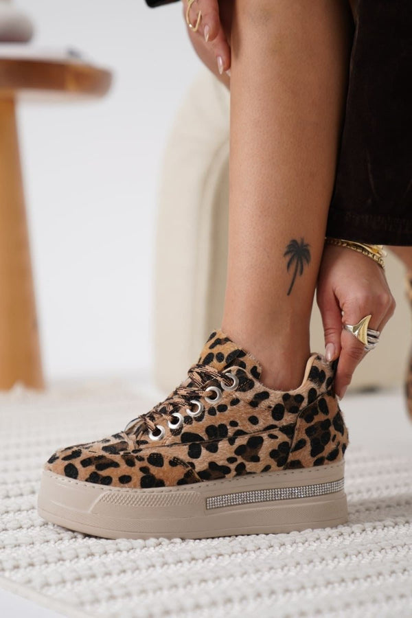 Scarpax Alice Kadın Leopar Desenli Gizli Topuklu Sneaker