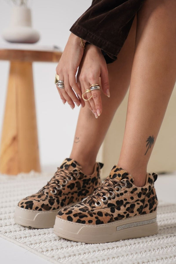 Scarpax Alice Kadın Leopar Desenli Gizli Topuklu Sneaker