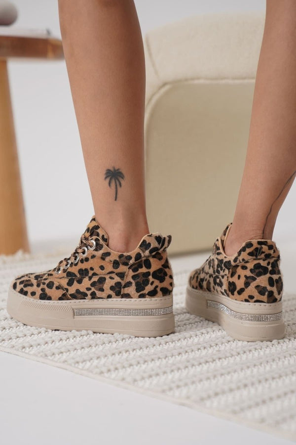 Scarpax Alice Kadın Leopar Desenli Gizli Topuklu Sneaker