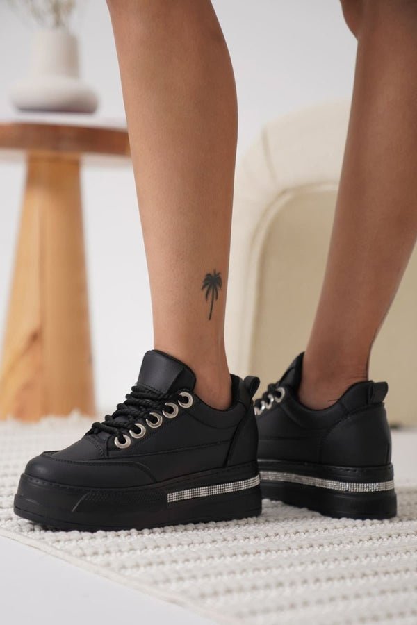 Scarpax Alice Kadın Siyah Tabanlı Siyah Gizli Topuklu Sneaker
