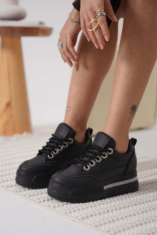 Scarpax Alice Kadın Siyah Tabanlı Siyah Gizli Topuklu Sneaker