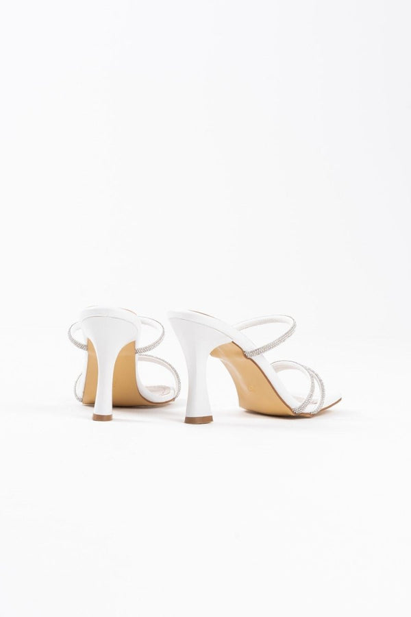 Scarpax Alvina Beyaz Taşlı İnce Bantlı Kadın Topuklu Terlik