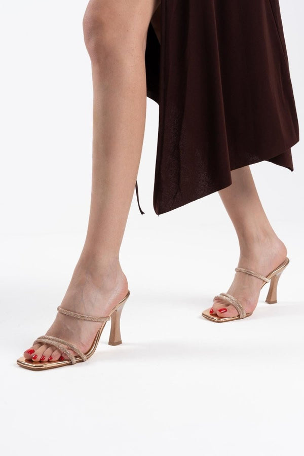 Scarpax Alvina Bronz Ayna Taşlı Kadın Topuklu Terlik