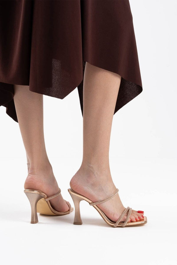 Scarpax Alvina Bronz Ayna Taşlı Kadın Topuklu Terlik