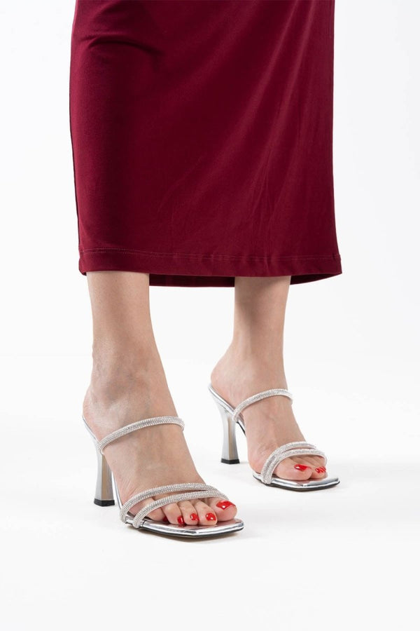 Scarpax Alvina Gümüş Ayna Taşlı Kadın Topuklu Terlik