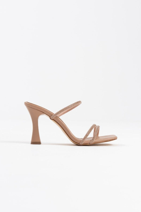 Scarpax Alvina Nude Taşlı İnce Bantlı Kadın Topuklu Terlik