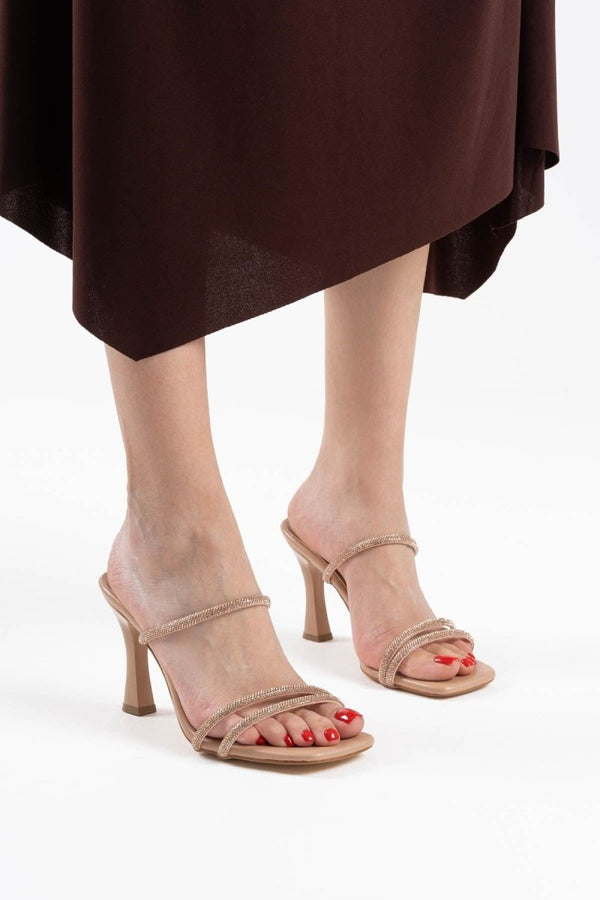 Scarpax Alvina Nude Taşlı İnce Bantlı Kadın Topuklu Terlik