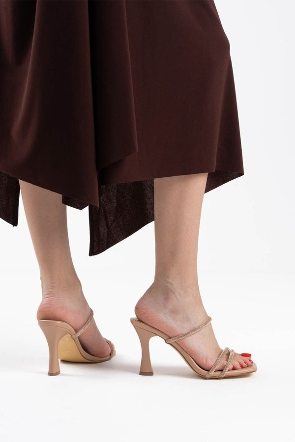 Scarpax Alvina Nude Taşlı İnce Bantlı Kadın Topuklu Terlik