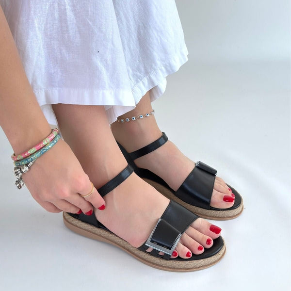 Scarpax Andana Siyah Cilt Sandalet