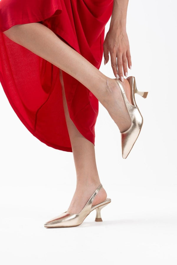 Scarpax Angelica Kadın Altın Kırışık Rugan Topuklu Ayakkabı