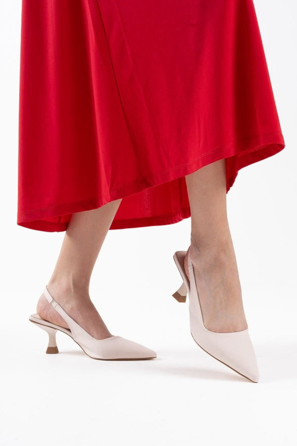 Scarpax Angelica Kadın Bej Saten Topuklu Ayakkabı