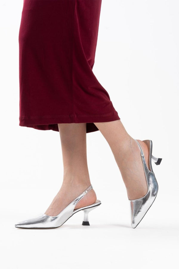 Scarpax Angelica Kadın Gümüş Kırışık Rugan Topuklu Ayakkabı