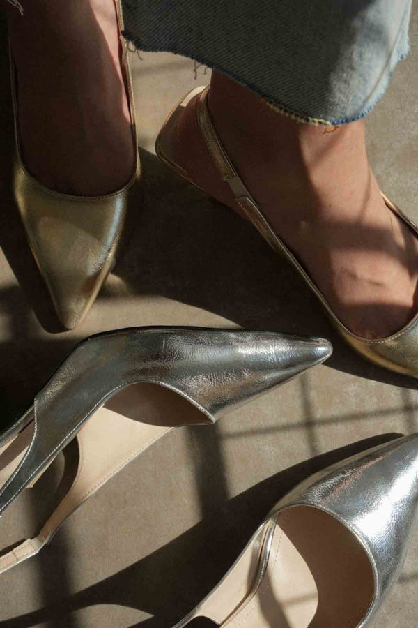 Scarpax Angelica Kadın Gümüş Kırışık Rugan Topuklu Ayakkabı