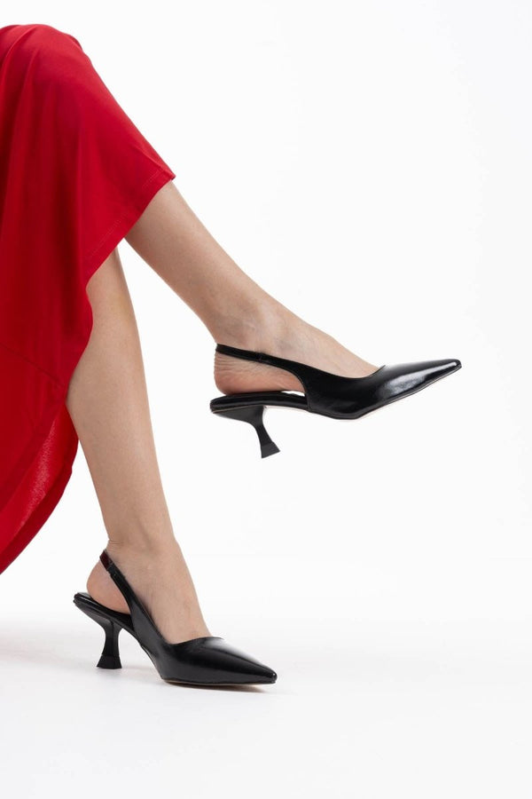 Scarpax Angelica Kadın Siyah Kırışık Rugan Topuklu Ayakkabı