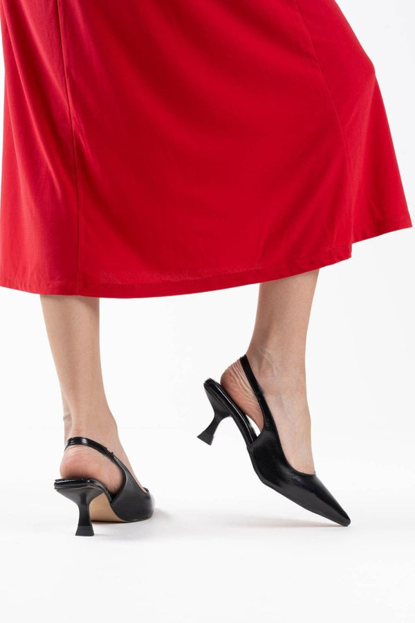 Scarpax Angelica Kadın Siyah Kırışık Rugan Topuklu Ayakkabı