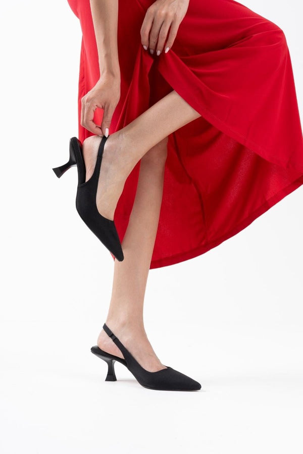 Scarpax Angelica Kadın Siyah Saten Topuklu Ayakkabı