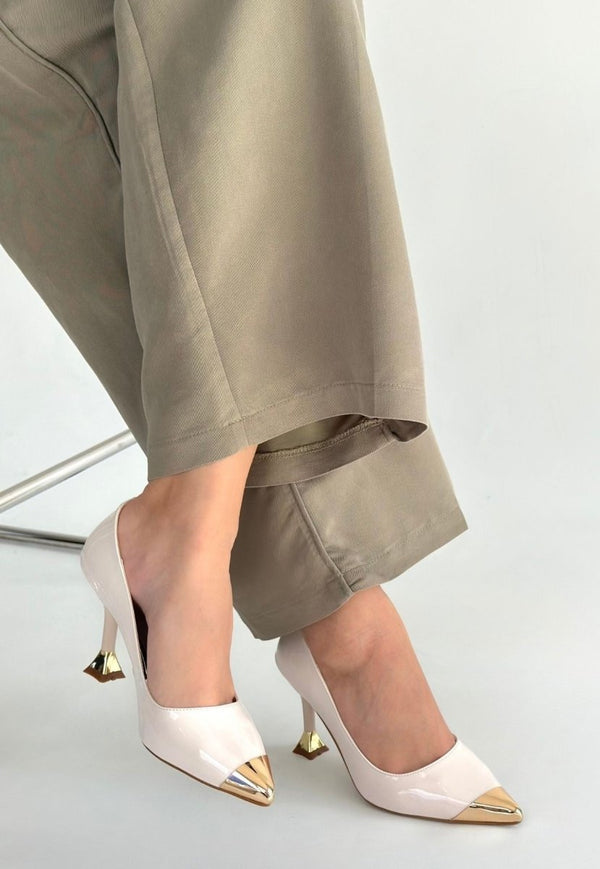 Scarpax Artem Bej Rugan Topuklu Ayakkabı