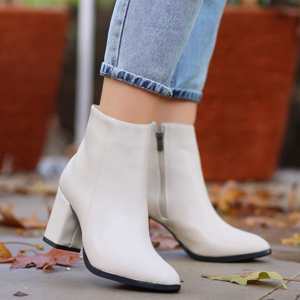 Scarpax Biya Bej Cilt Topuklu Bot