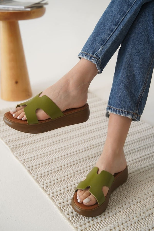 Scarpax Borlina Haki Yeşil Hakiki Deri Terlik