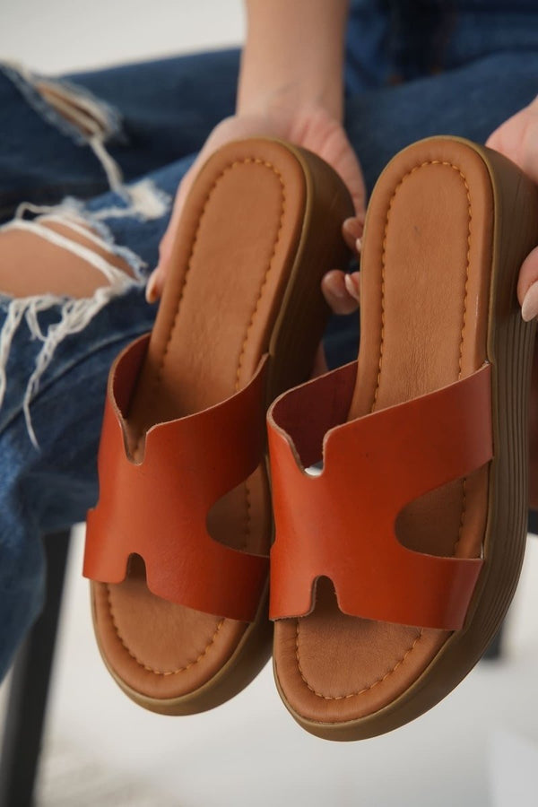 Scarpax Borlina Kiremit Hakiki Deri Terlik