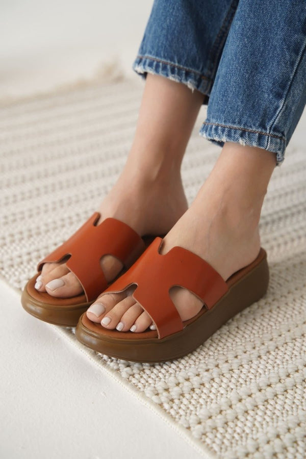 Scarpax Borlina Kiremit Hakiki Deri Terlik