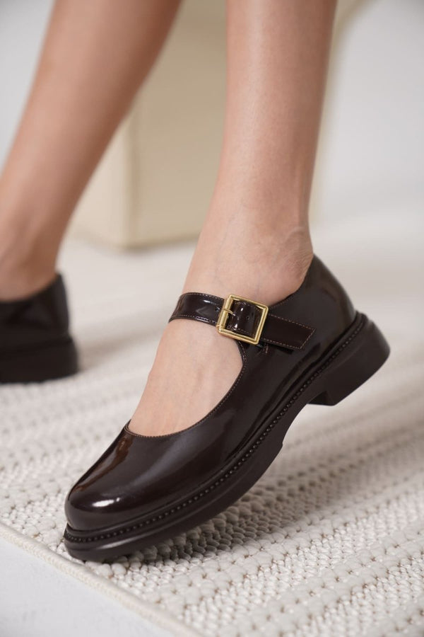 Scarpax Briana Acı Kahve Rugan Mary Jane Ayakkabı