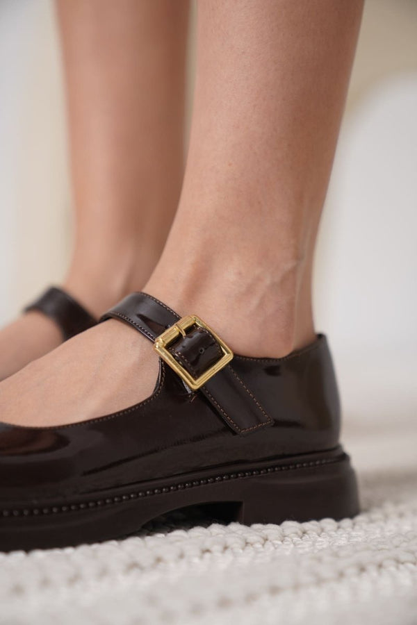 Scarpax Briana Acı Kahve Rugan Mary Jane Ayakkabı