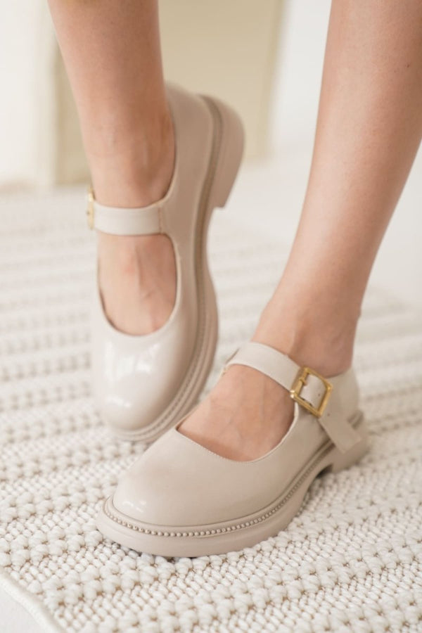 Scarpax Briana Bej Rugan Toka Detaylı Mary Jane Ayakkabı