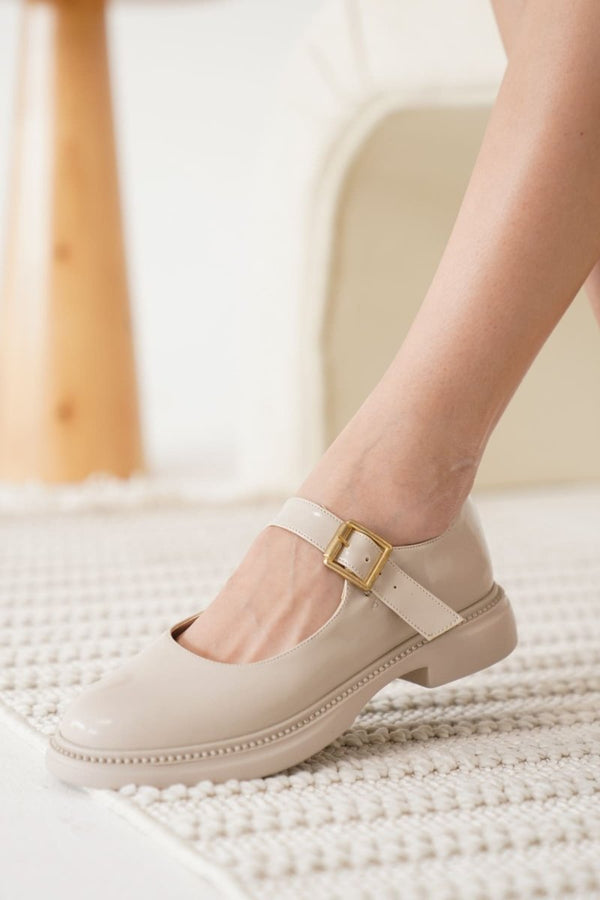 Scarpax Briana Bej Rugan Toka Detaylı Mary Jane Ayakkabı