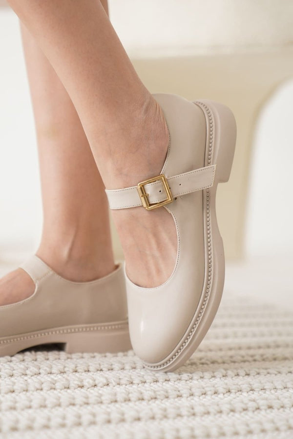 Scarpax Briana Bej Rugan Toka Detaylı Mary Jane Ayakkabı