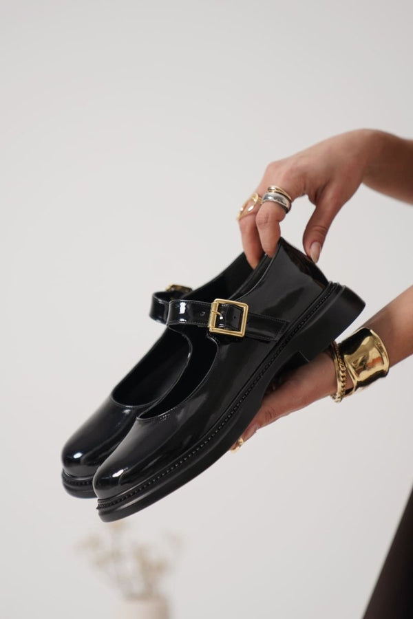 Scarpax Briana Siyah Rugan Toka Detaylı Mary Jane Ayakkabı