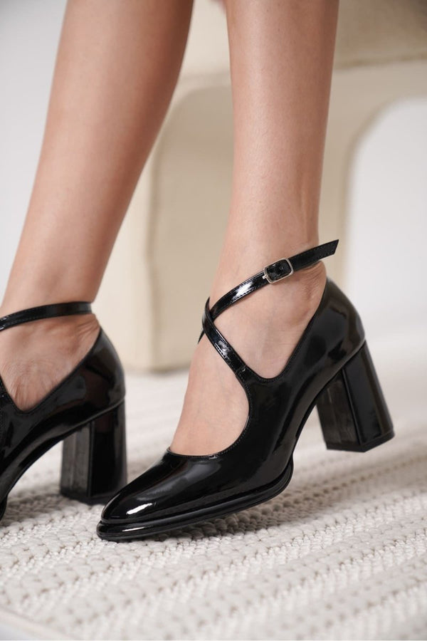 Scarpax Cali Siyah Rugan Kadın Topuklu Ayakkabı