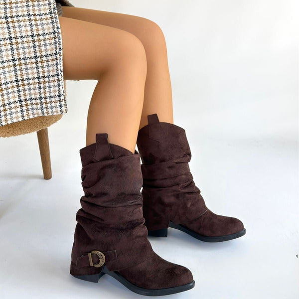 Scarpax Canty Kahverengi Süet Körüklü Topuklu Çizme