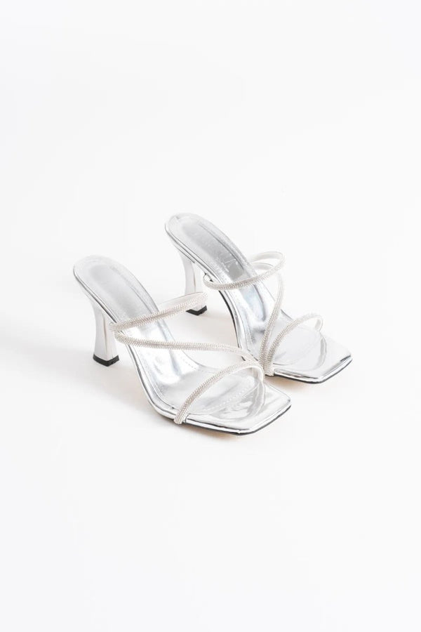 Scarpax Capella Gümüş Kadın Taşlı Topuklu Terlik