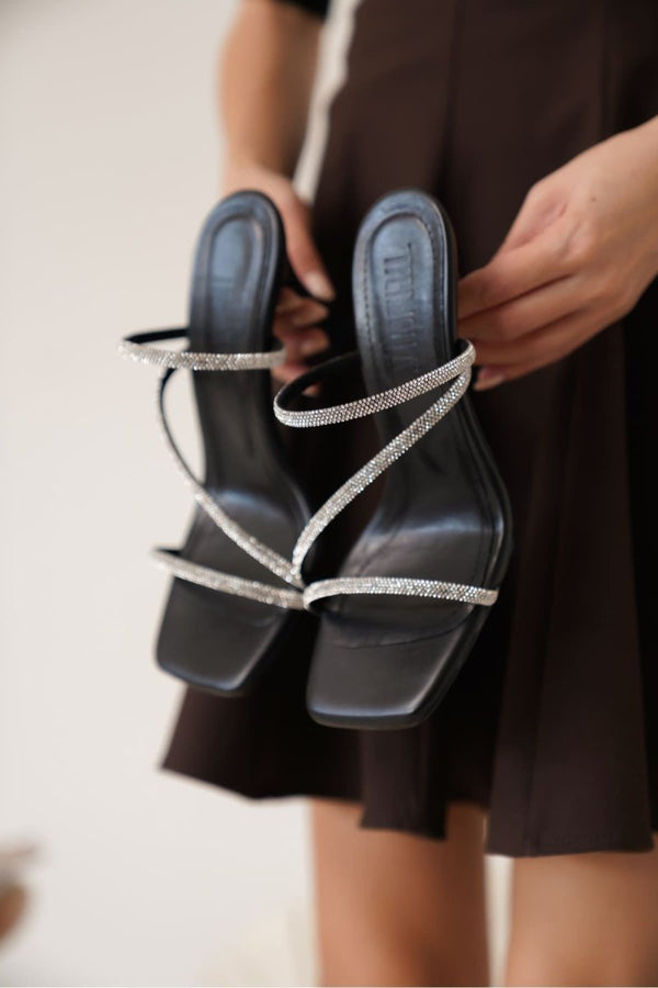 Scarpax Capella Siyah Kadın Taşlı Topuklu Terlik