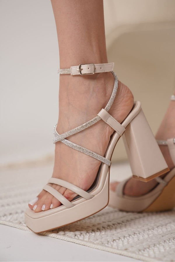 Scarpax Carmen Kadın Bej Topuklu Sandalet