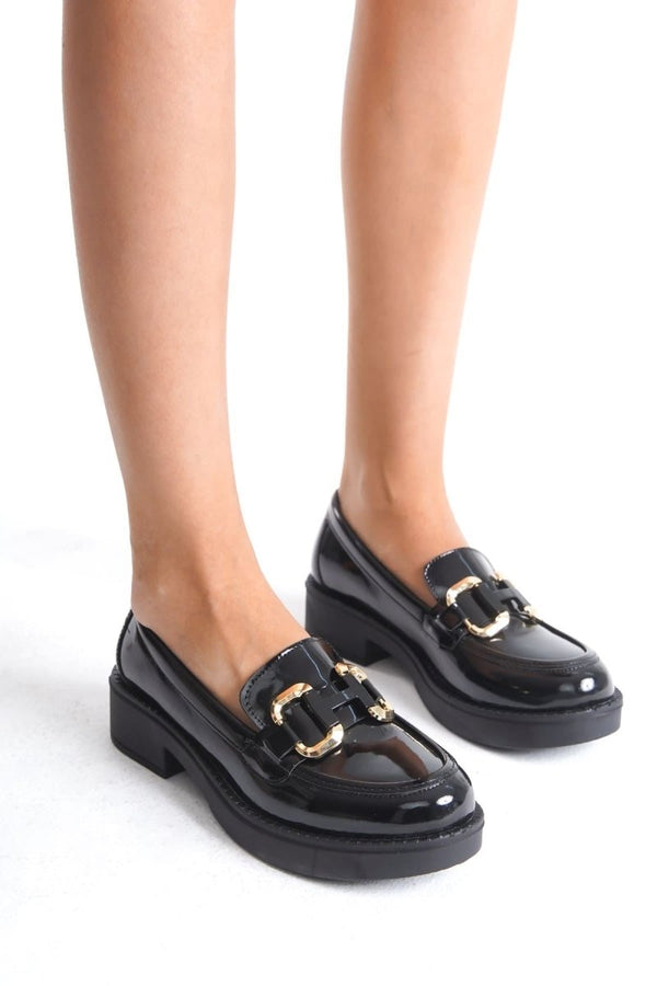 Scarpax Caro Rugan Siyah Gold Tokalı Kadın Loafer