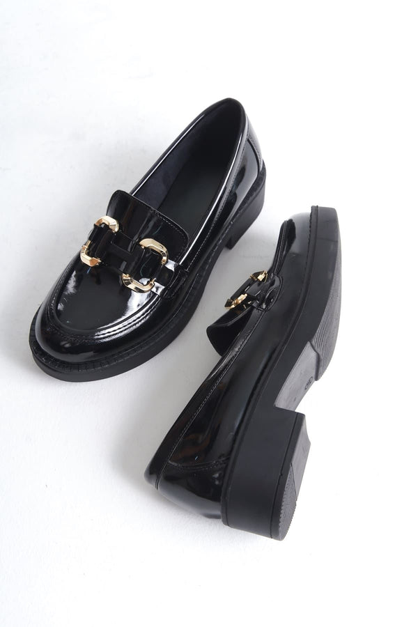 Scarpax Caro Rugan Siyah Gold Tokalı Kadın Loafer - SCARPAX