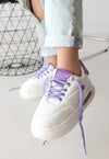 Scarpax Chris Beyaz Cilt Lila Detaylı Bağcıklı Spor Ayakkabı