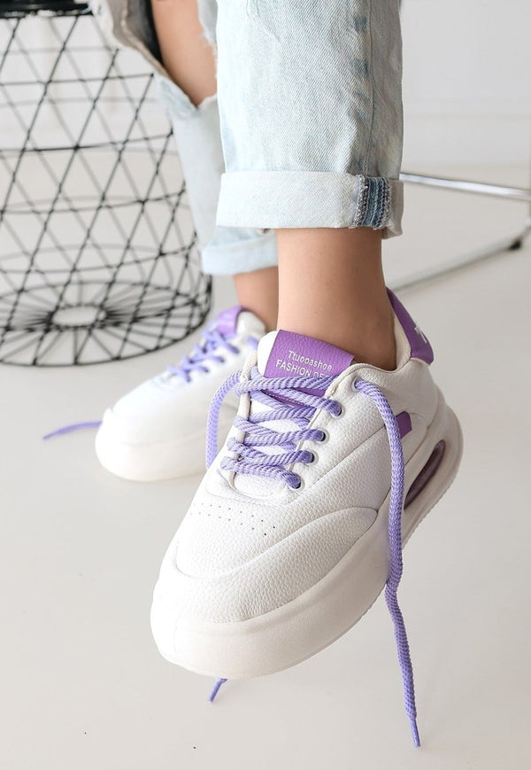 Scarpax Chris Beyaz Cilt Lila Detaylı Bağcıklı Spor Ayakkabı