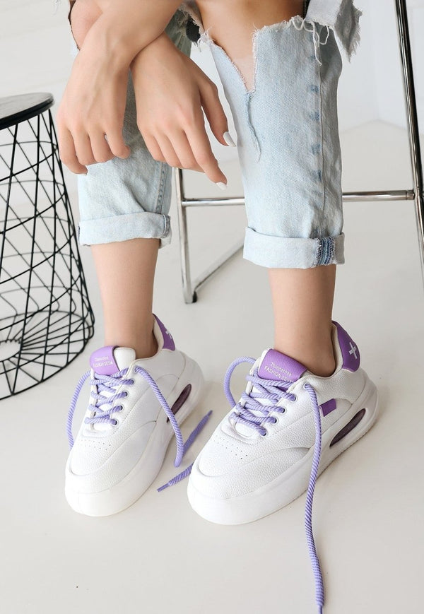 Scarpax Chris Beyaz Cilt Lila Detaylı Bağcıklı Spor Ayakkabı