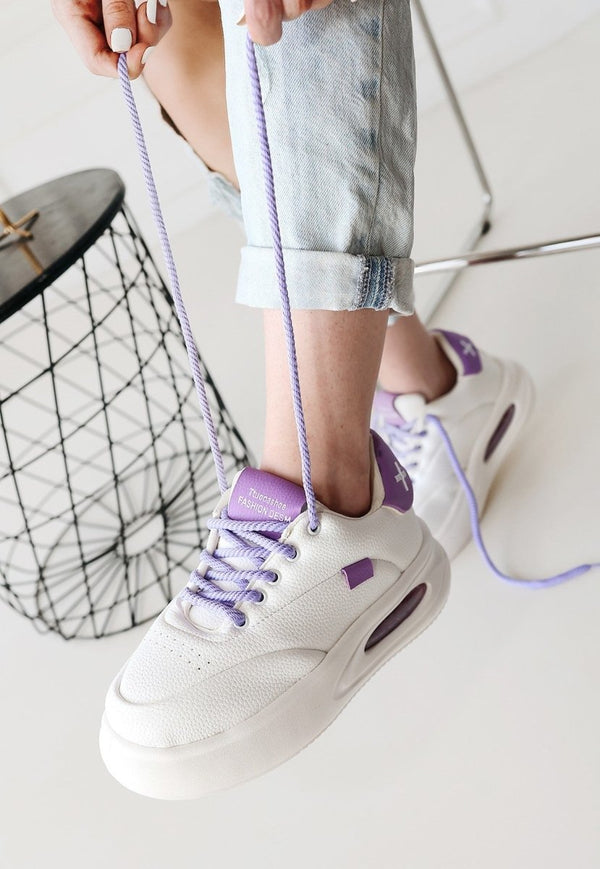 Scarpax Chris Beyaz Cilt Lila Detaylı Bağcıklı Spor Ayakkabı