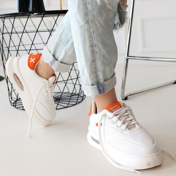 Scarpax Chris Beyaz Cilt Turuncu Detaylı Bağcıklı Spor Ayakkabı