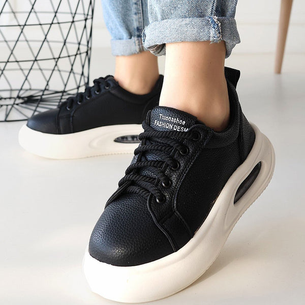 Scarpax Chris Siyah Cilt Bağcıklı Spor Ayakkabı