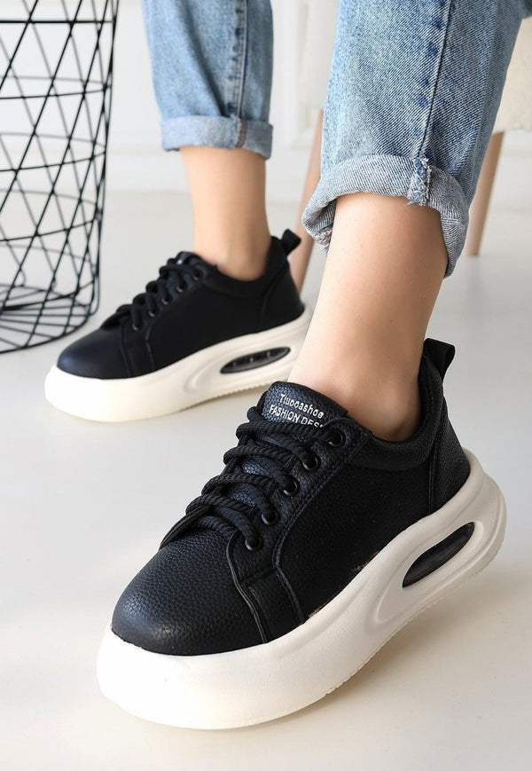 Scarpax Chris Siyah Cilt Bağcıklı Spor Ayakkabı