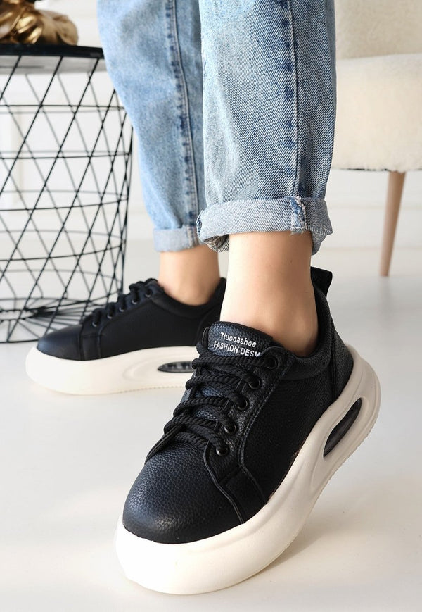 Scarpax Chris Siyah Cilt Bağcıklı Spor Ayakkabı