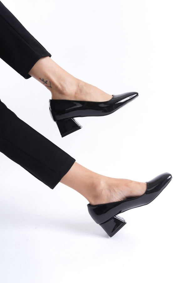 Scarpax Clay Kadın Siyah Rugan Topuklu Ayakkabı